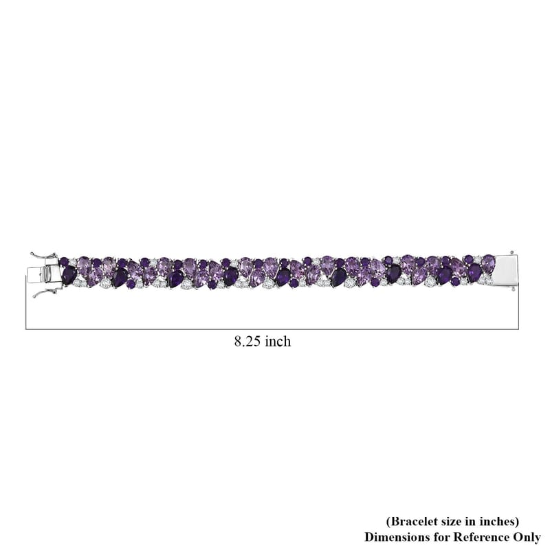 D'Joy AAA Rose De France Amethyst and Multi Gemstone 50.30 ctw Bloom Bracelet in Rhodium Over Sterling Silver (8.00 In)