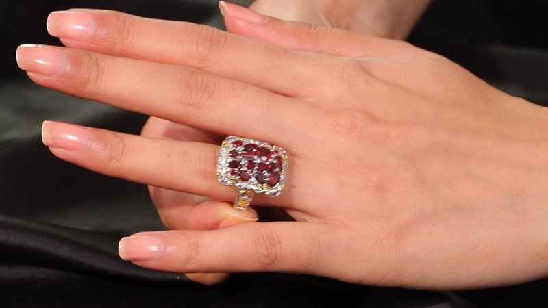 Mozambique Garnet, White Zircon Filigree Ring in 18K Vermeil YG and Rhodium Over Sterling Silver (Size 10.0) 4.00 ctw