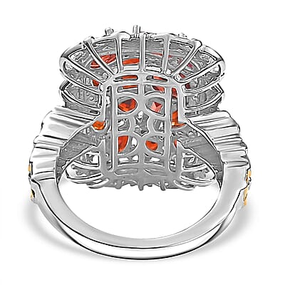 D'Joy Mozambique Garnet and White Zircon 4.00 ctw Filigree Ring in 18K Vermeil Yellow Gold and Rhodium Over Sterling Silver (Size 10.0)