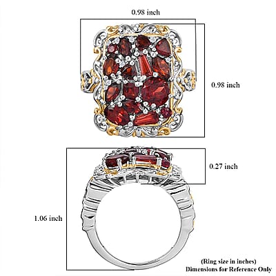 D'Joy Mozambique Garnet and White Zircon 4.00 ctw Filigree Ring in 18K Vermeil Yellow Gold and Rhodium Over Sterling Silver (Size 10.0)