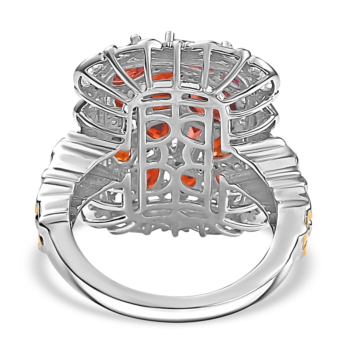 Mozambique Garnet and White Zircon 4.00 ctw Filigree Ring in 18K Vermeil Yellow Gold and Rhodium Over Sterling Silver (Size 9.0) image number 4