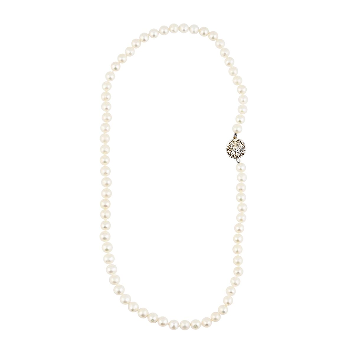 Freshwater Pearl Flower Clasp Necklace in Goldtone 18 Inches image number 1
