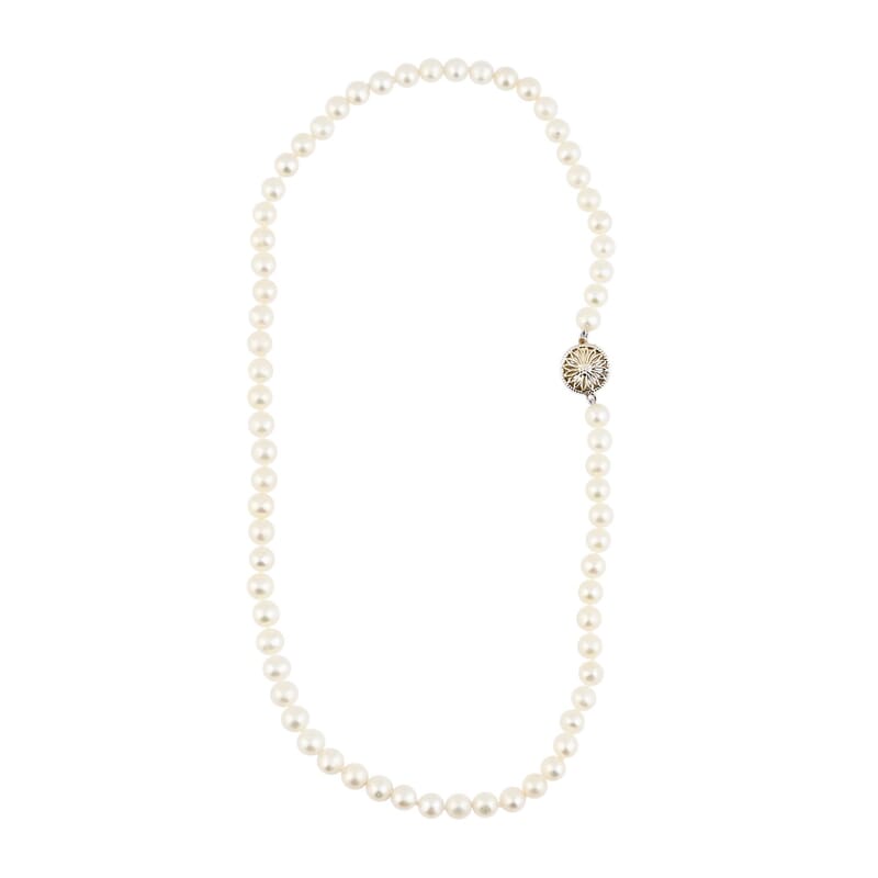 Freshwater Pearl Flower Clasp Necklace in Goldtone 18 Inches