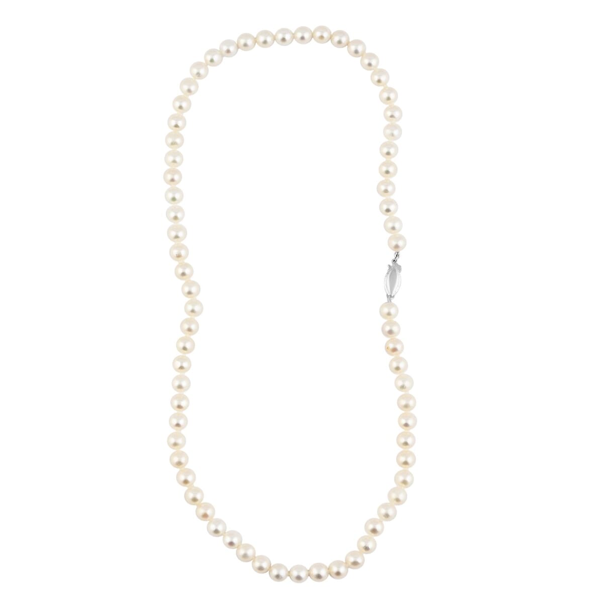 Freshwater Pearl Marquise Clasp Necklace in Silvertone 18 Inches image number 1
