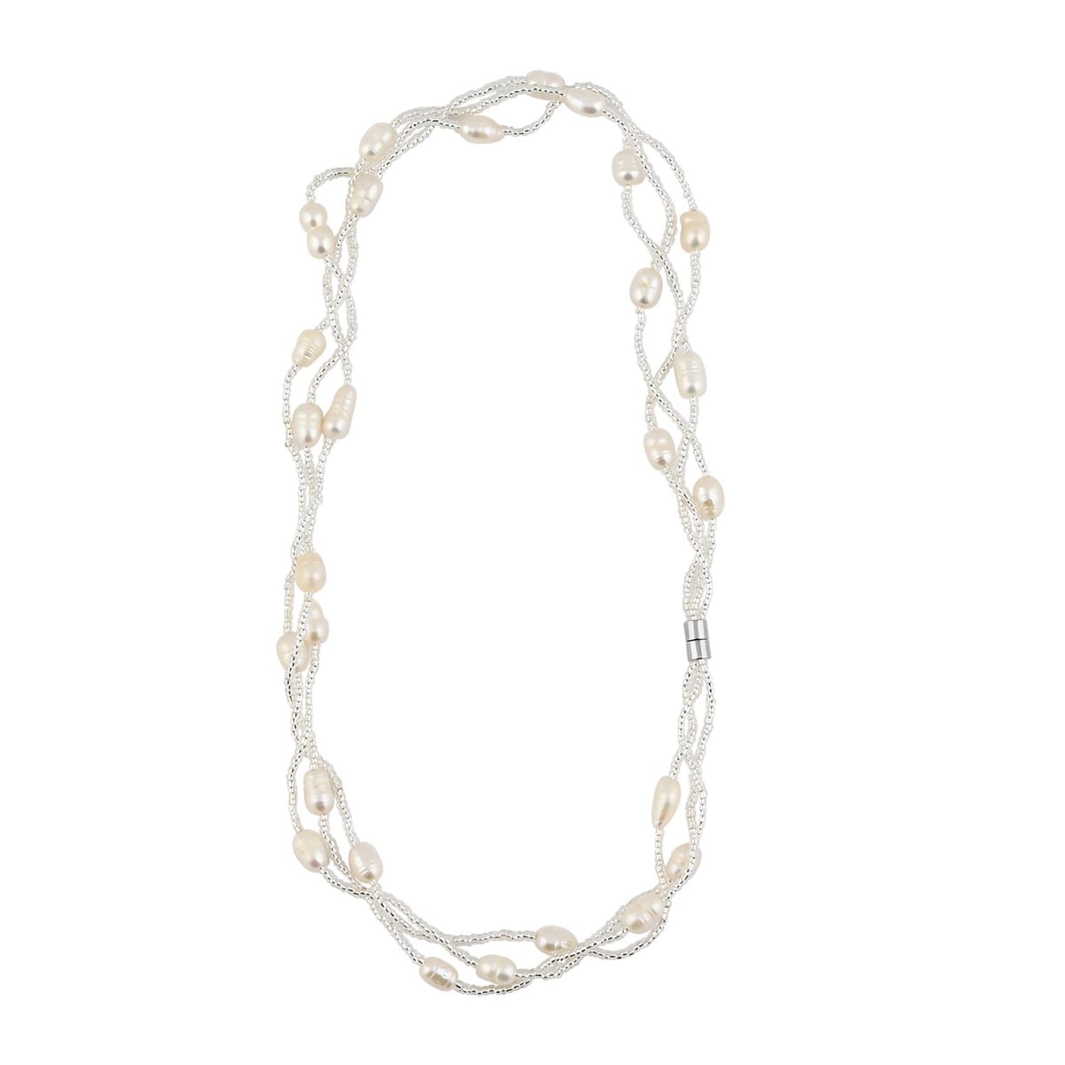 Freshwater Pearl Necklace in Silvertone 18 Inches image number 0
