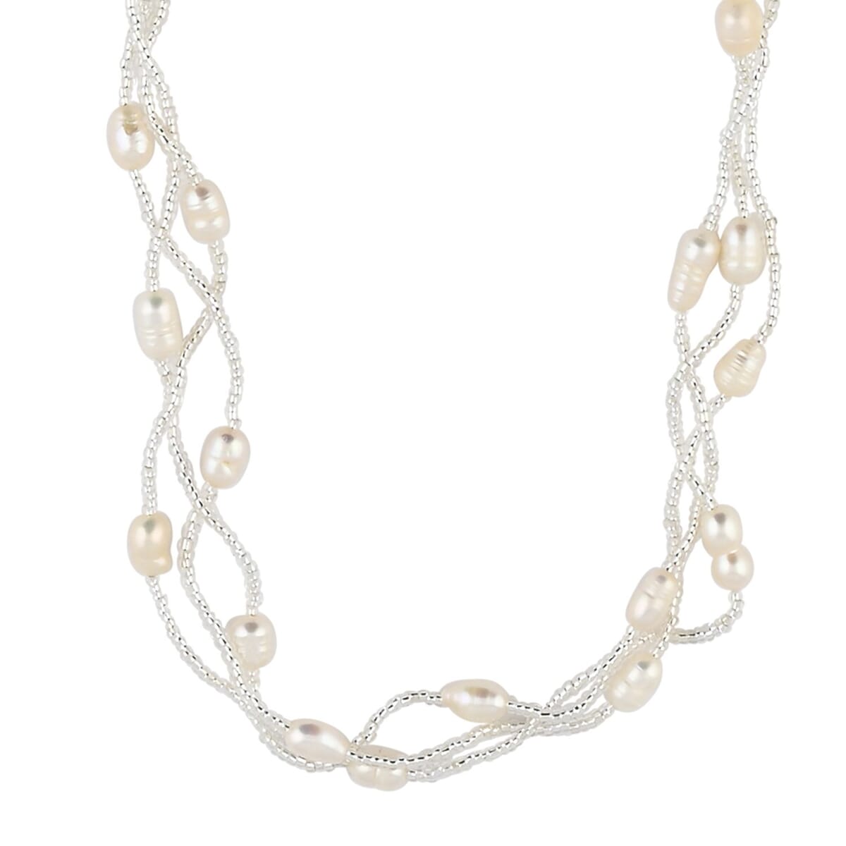 Freshwater Pearl Necklace in Silvertone 18 Inches image number 1