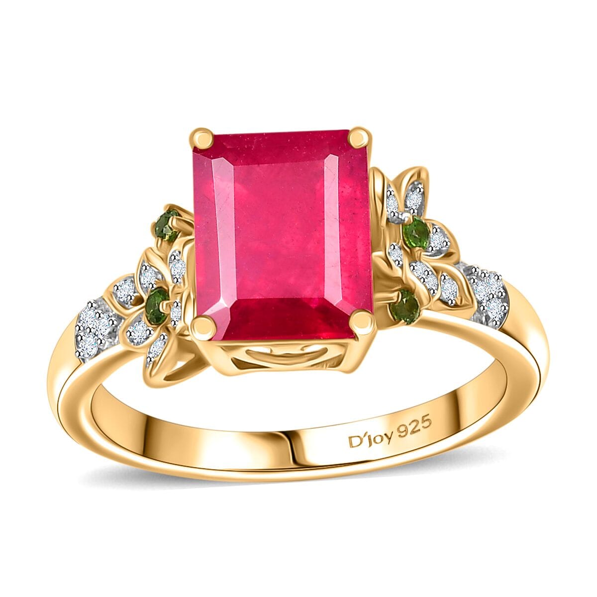 Niassa Ruby (FF) and Multi Gemstone 3.70 ctw Floral Ring in 18K Vermeil Yellow Gold Over Sterling Silver (Size 5.0) image number 0