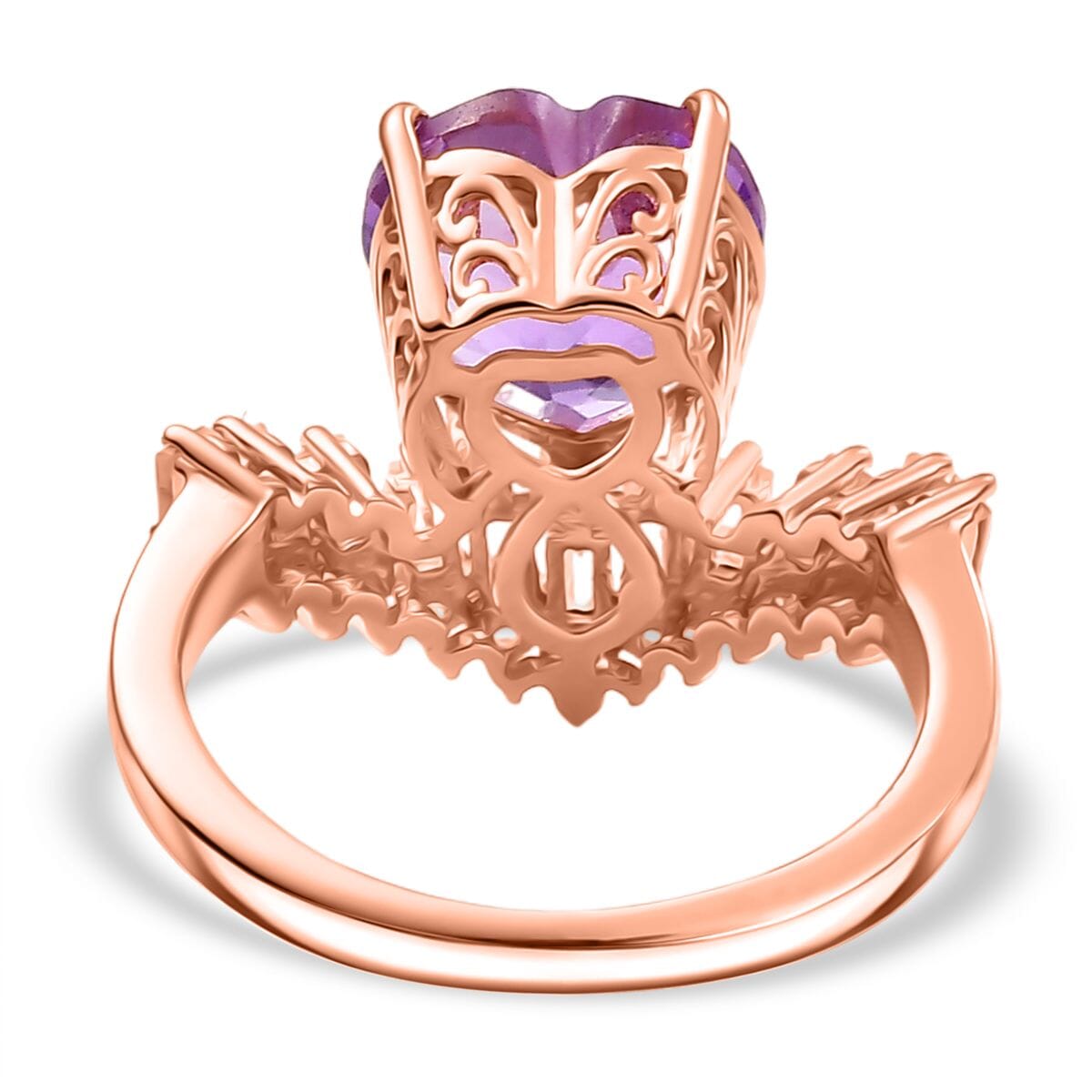 AAA Rose De France Amethyst and White Zircon 4.00 ctw Heart Chevron Ring in 18K Vermeil Rose Gold Over Sterling Silver (Size 8.0) image number 4