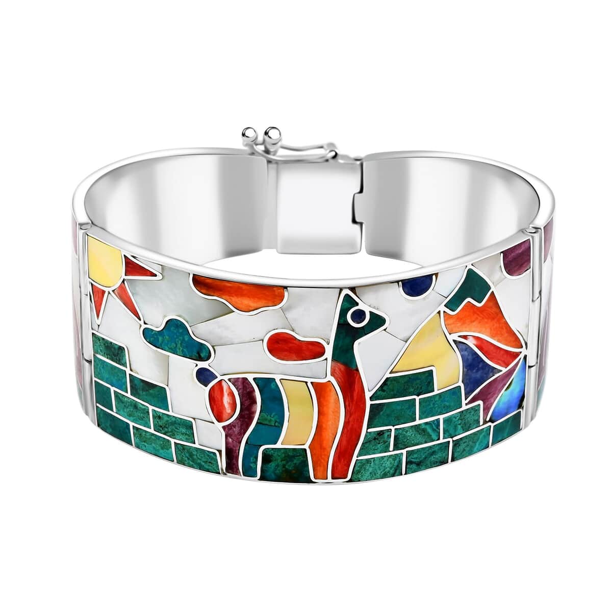 Peruvian Artistry Multi Gemstone 11.85 ctw Cusco Bangle Bracelet in Sterling Silver (7.00 In) image number 0