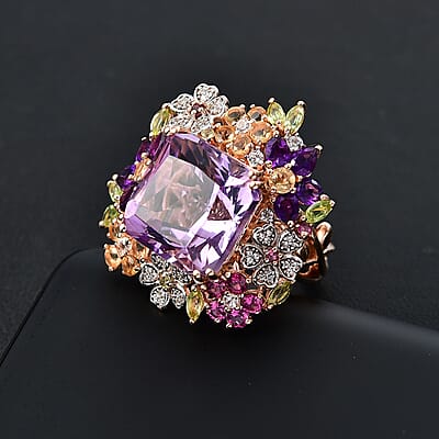 GP Italian Garden Collection Rose De France Amethyst and Multi Gemstone 17.40 ctw Ring in 18K Vermeil Rose Gold Over Sterling Silver (Size 10.0)