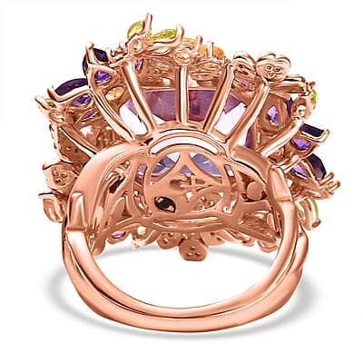 GP Italian Garden Collection Rose De France Amethyst and Multi Gemstone 17.40 ctw Ring in 18K Vermeil Rose Gold Over Sterling Silver (Size 10.0)