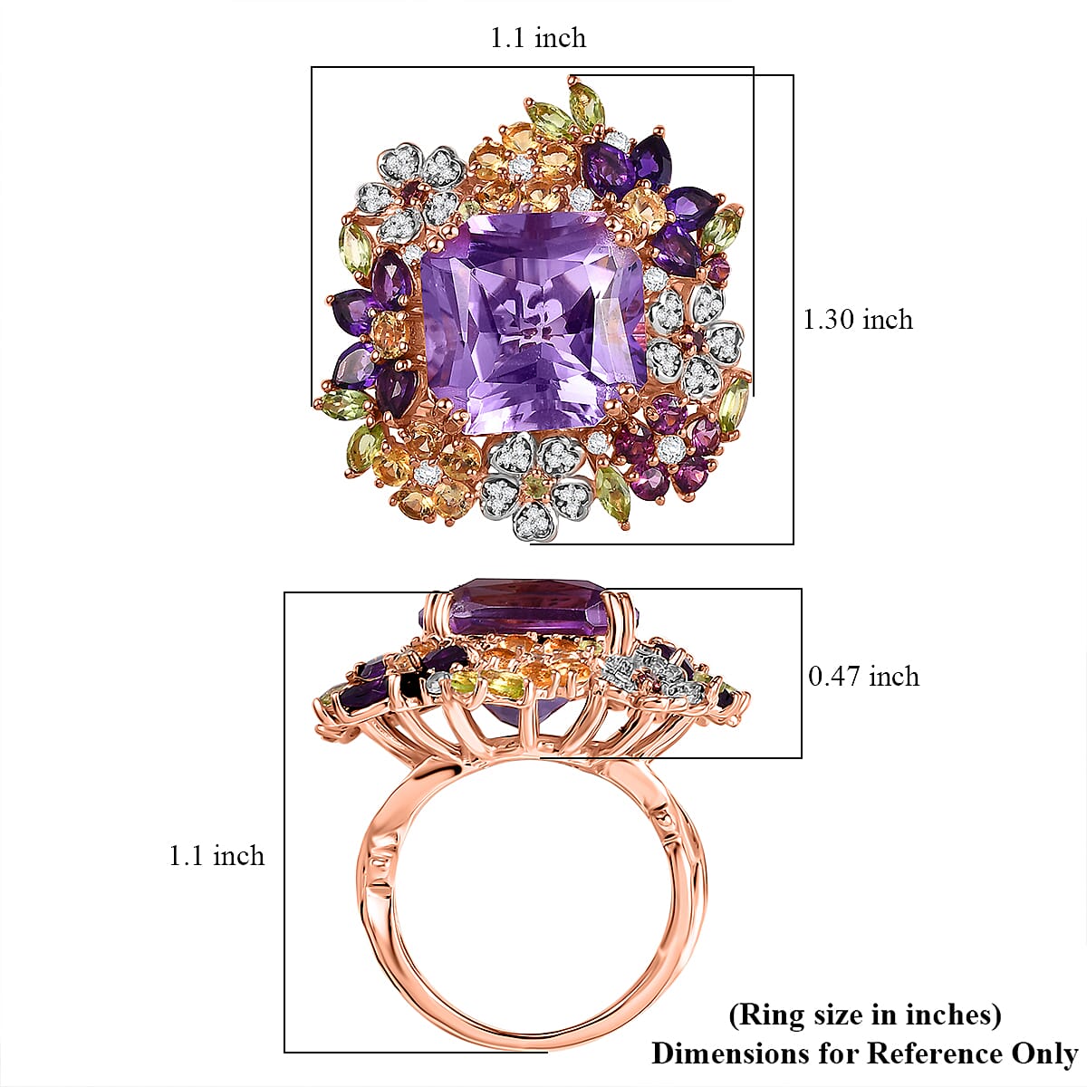 GP Italian Garden Collection Rose De France Amethyst and Multi Gemstone 17.40 ctw Ring in 18K Vermeil Rose Gold Over Sterling Silver (Size 6.0) image number 5