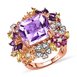 GP Italian Garden Collection Rose De France Amethyst and Multi Gemstone 17.40 ctw Ring in 18K Vermeil Rose Gold Over Sterling Silver (Size 8.0)