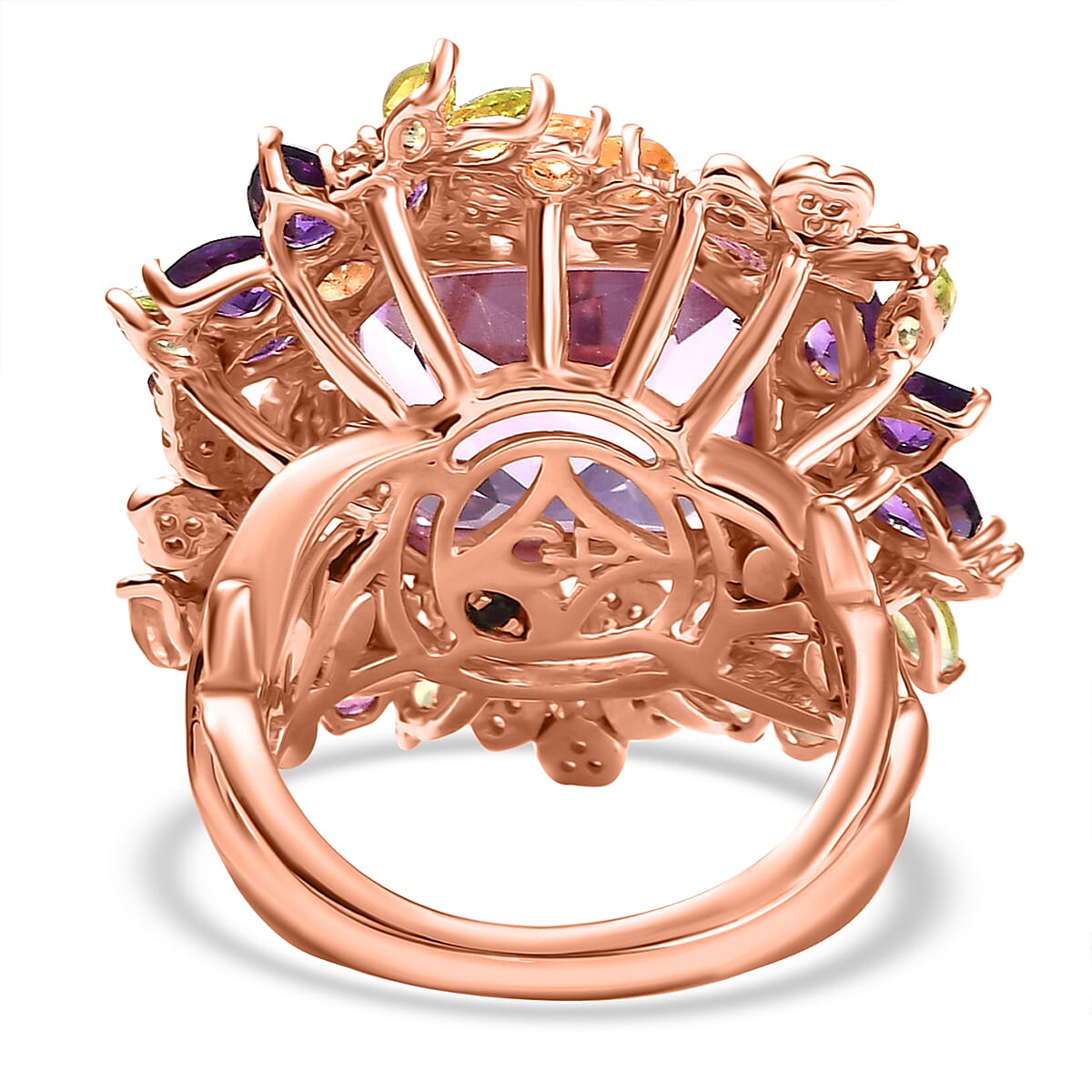 GP Italian Garden Collection Rose De France Amethyst and Multi Gemstone 17.40 ctw Ring in 18K Vermeil Rose Gold Over Sterling Silver (Size 8.0) image number 4