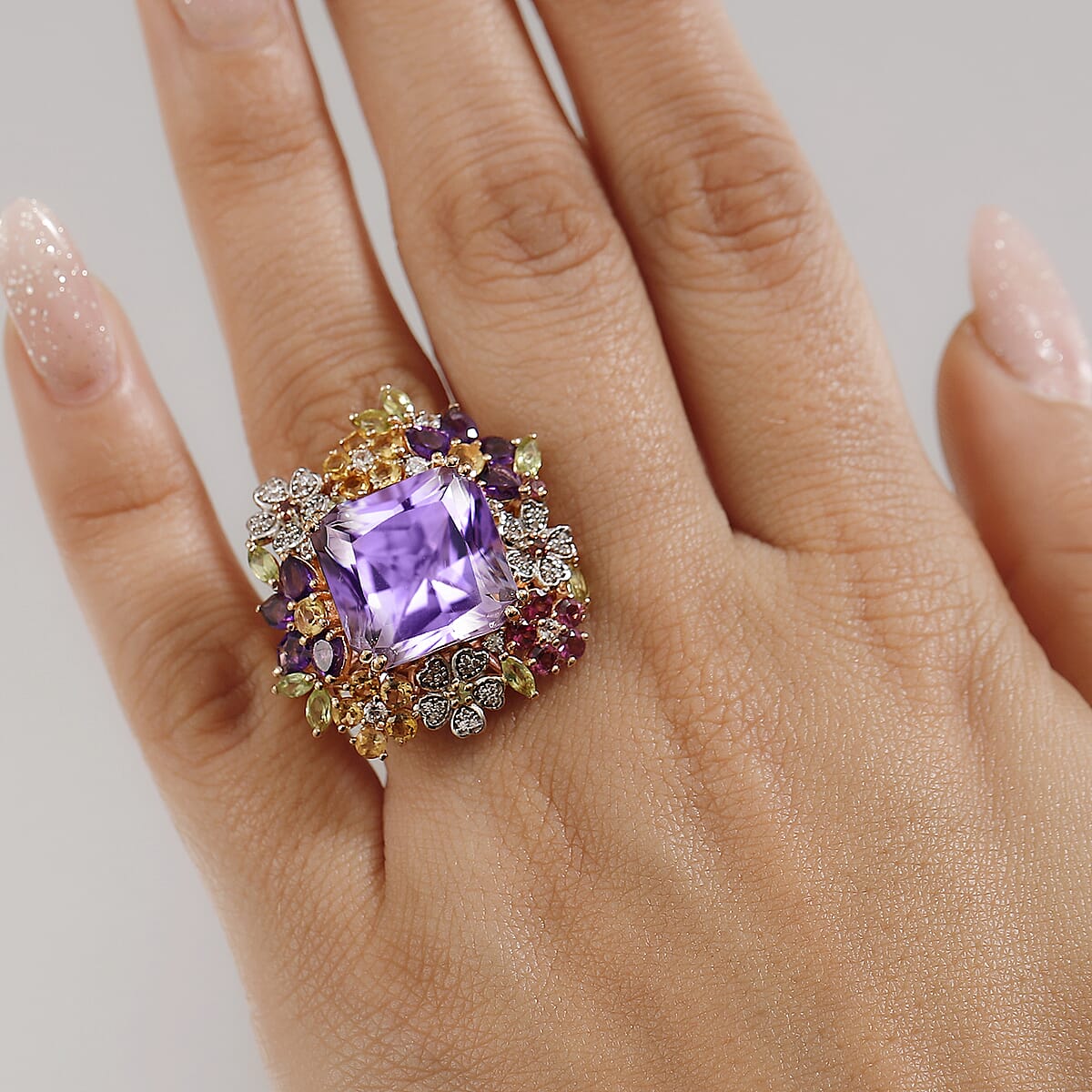 GP Italian Garden Collection Rose De France Amethyst and Multi Gemstone 17.40 ctw Ring in 18K Vermeil Rose Gold Over Sterling Silver (Size 9.0) image number 2