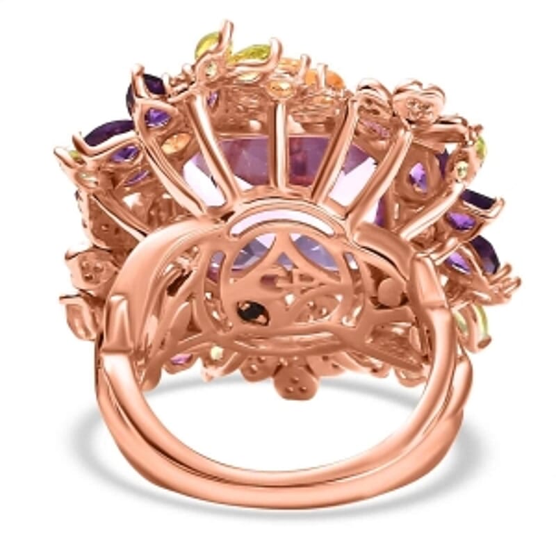 GP Italian Garden Collection Rose De France Amethyst and Multi Gemstone 17.40 ctw Ring in 18K Vermeil Rose Gold Over Sterling Silver (Size 9.0)