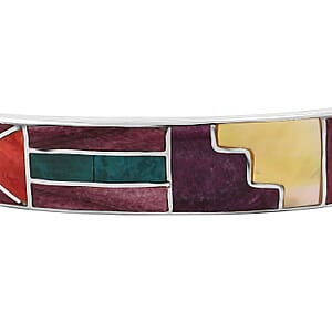 Peruvian Artistry Multi Gemstone 5.15 ctw Mountain 1 Line Bangle Bracelet in Sterling Silver (7.00 In)