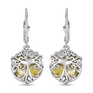 Connemara Marble 12.00 ctw Tree of Life Earrings in Platinum Over Sterling Silver
