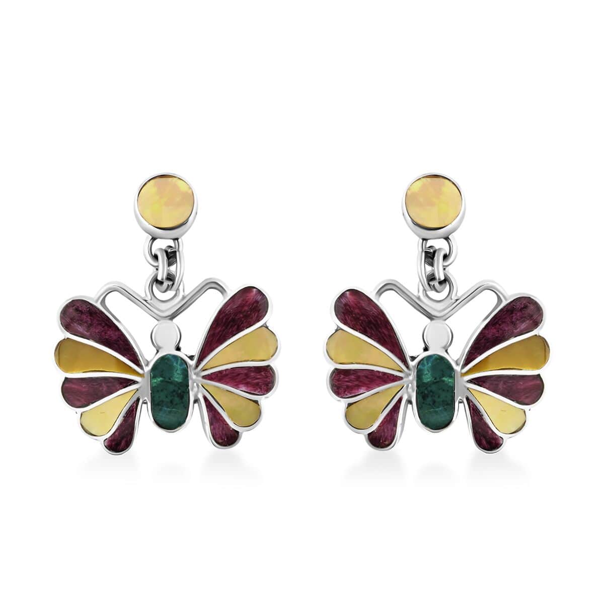 Peruvian Artistry Multi Gemstone 1.85 ctw Butterfly Earrings in Sterling Silver image number 0