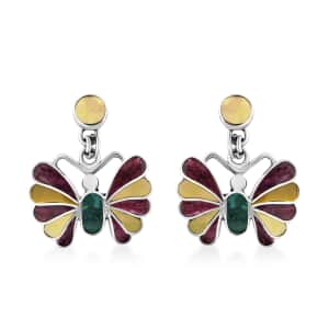 Peruvian Artistry Multi Gemstone 1.85 ctw Butterfly Earrings in Sterling Silver