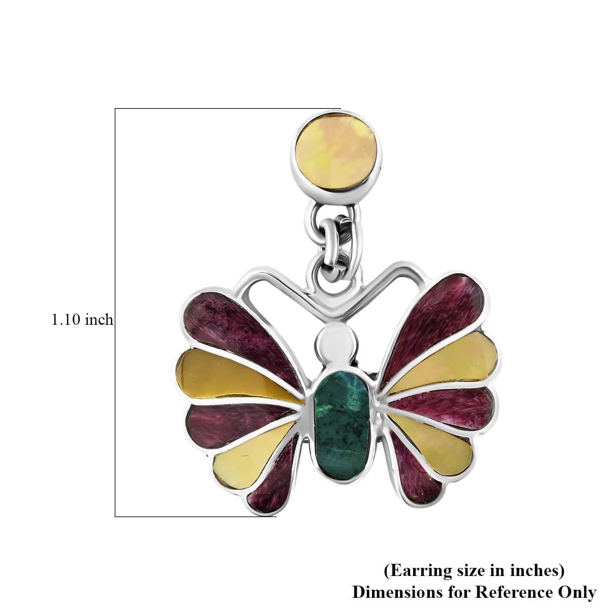 Peruvian Artistry Multi Gemstone 1.85 ctw Butterfly Earrings in Sterling Silver image number 4