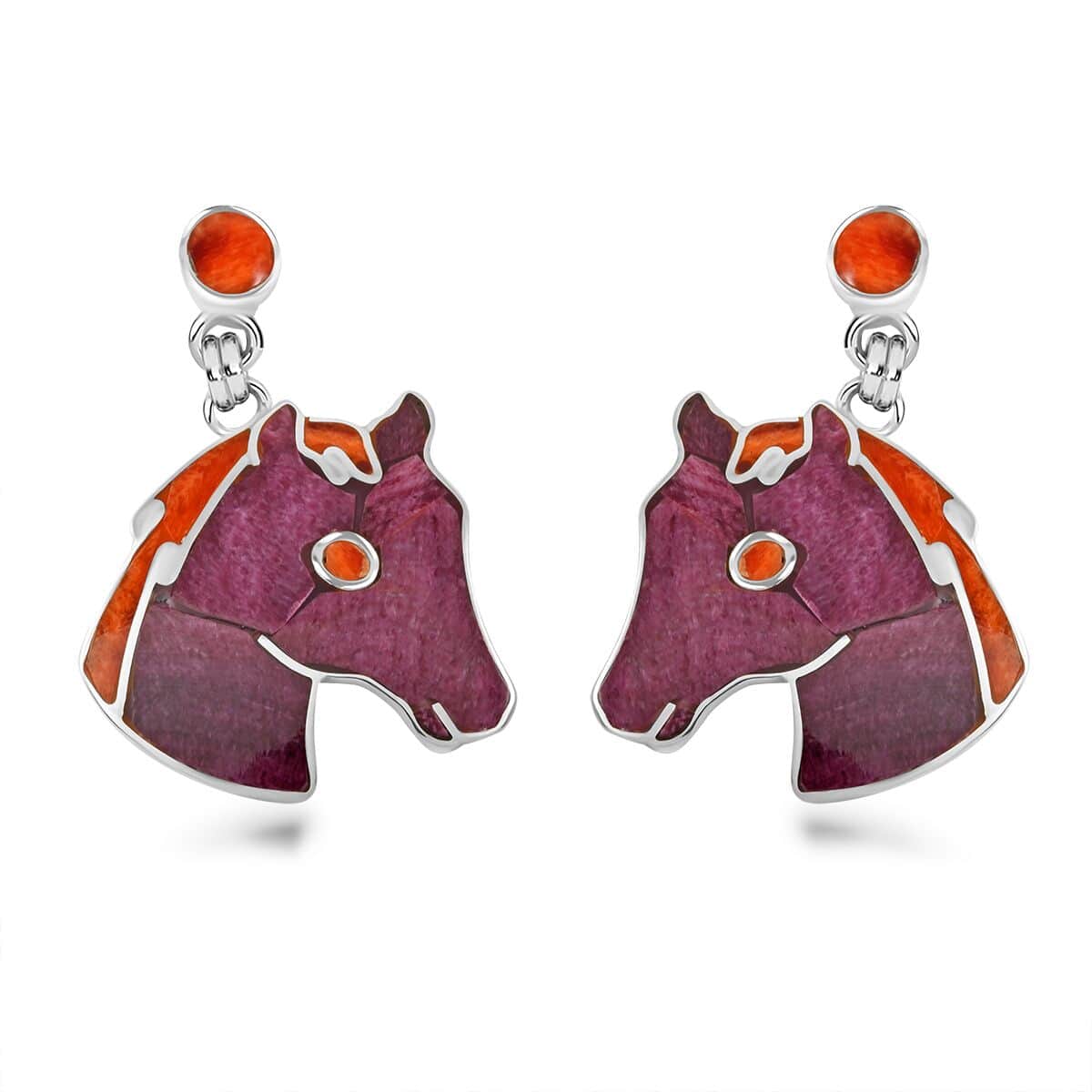 Multi Gemstone 1.70 ctw Horse Earrings in Sterling Silver image number 0