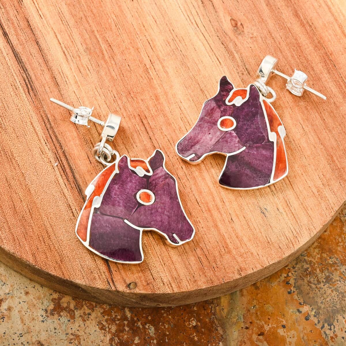 Multi Gemstone 1.70 ctw Horse Earrings in Sterling Silver image number 1