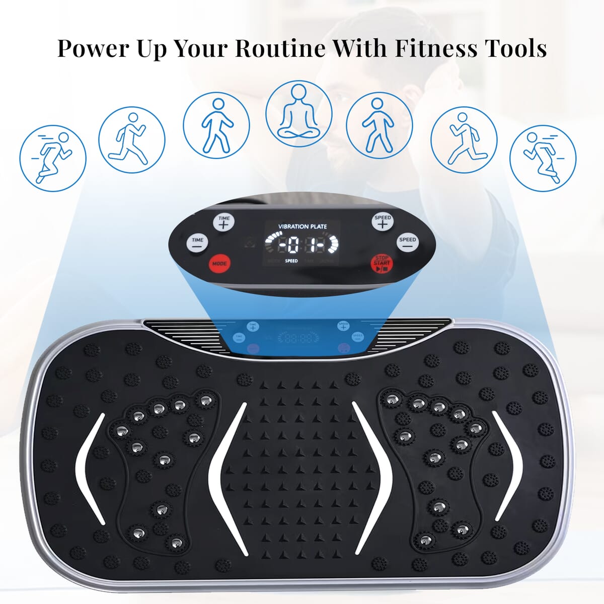 SoulSmart Vibrating Fitness Platform with Bluetooth Speaker, 2 Resistance Bands and Remote Control - Grey image number 4