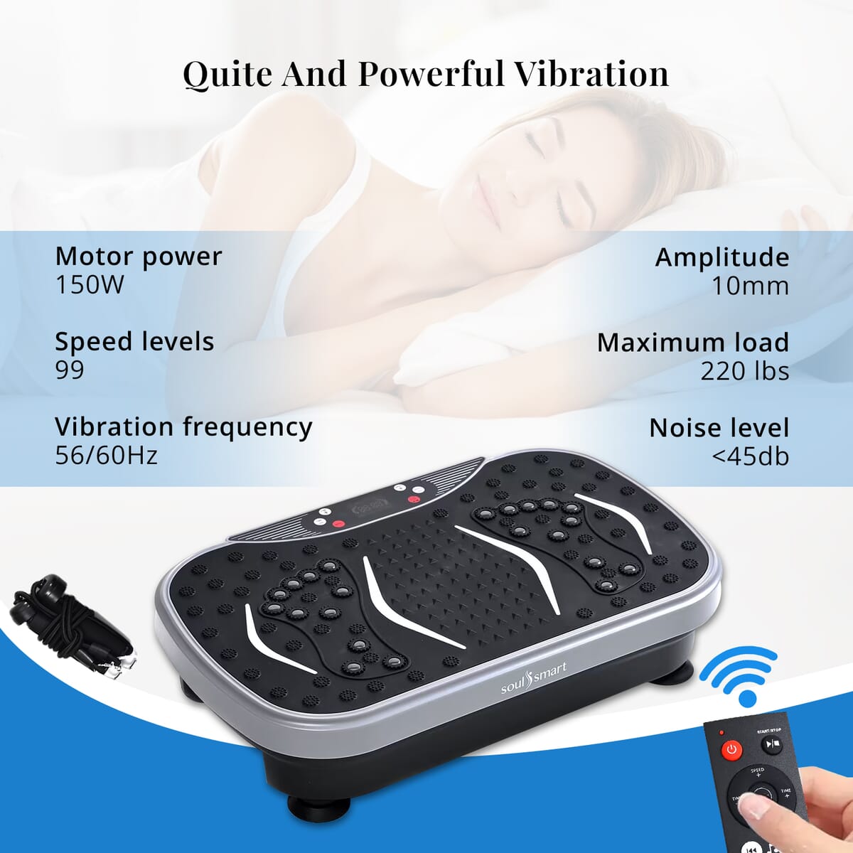 SoulSmart Vibrating Fitness Platform with Bluetooth Speaker, 2 Resistance Bands and Remote Control - Grey image number 5