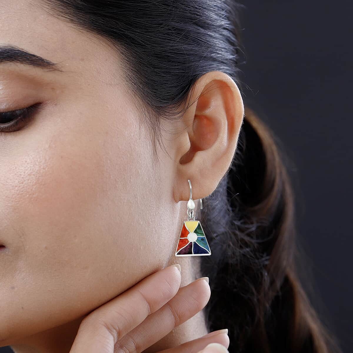 Peruvian Artistry Multi Gemstone 1.65 ctw Inti Raymi Earrings in Sterling Silver image number 2