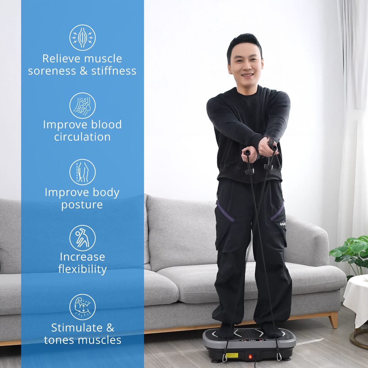 SoulSmart Vibrating Fitness Platform with Bluetooth Speaker, 2 Resistance Bands and Remote Control - Blue image number 1