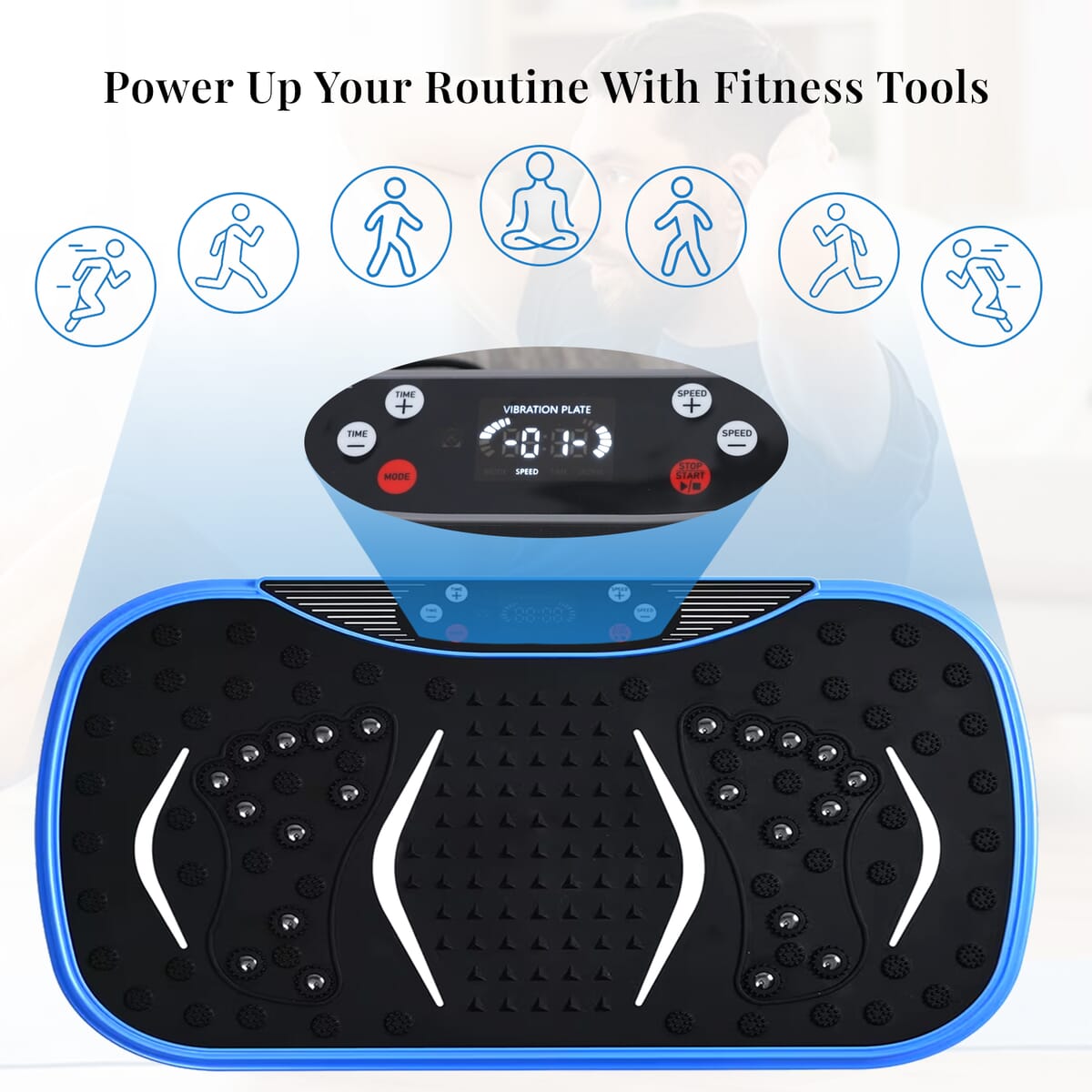 SoulSmart Vibrating Fitness Platform with Bluetooth Speaker, 2 Resistance Bands and Remote Control - Blue image number 4