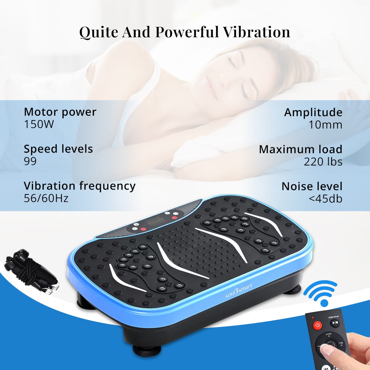 SoulSmart Vibrating Fitness Platform with Bluetooth Speaker, 2 Resistance Bands and Remote Control - Blue image number 5