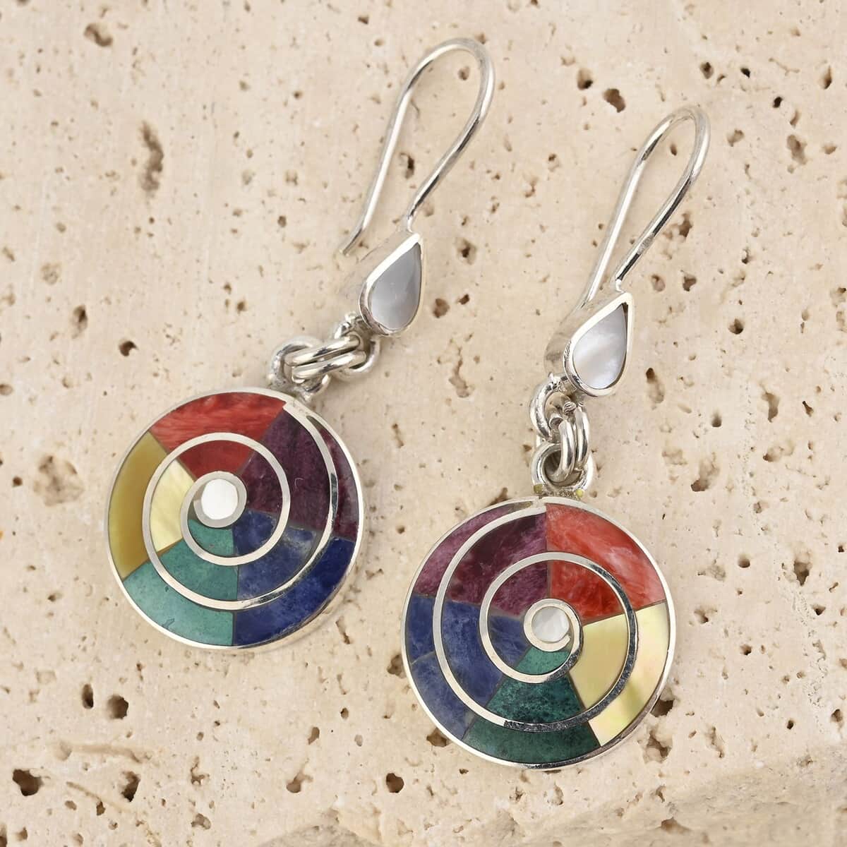 Peruvian Artistry Multi Gemstone 1.35 ctw Big Pachamama Earrings in Sterling Silver image number 1