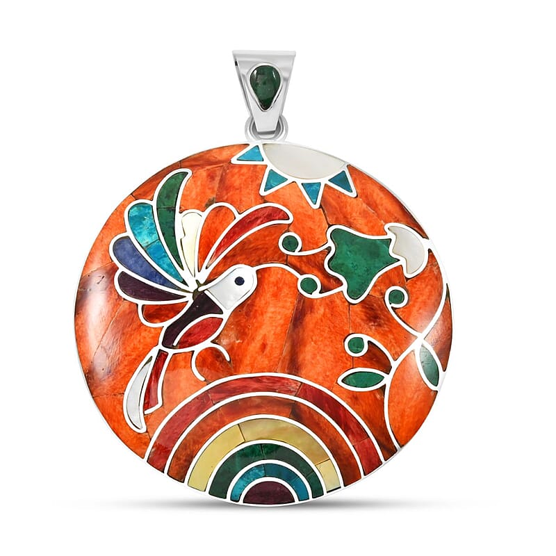 Peruvian Artistry Multi Gemstone 4.60 ctw Sunset Pendant without Chain in Sterling Silver
