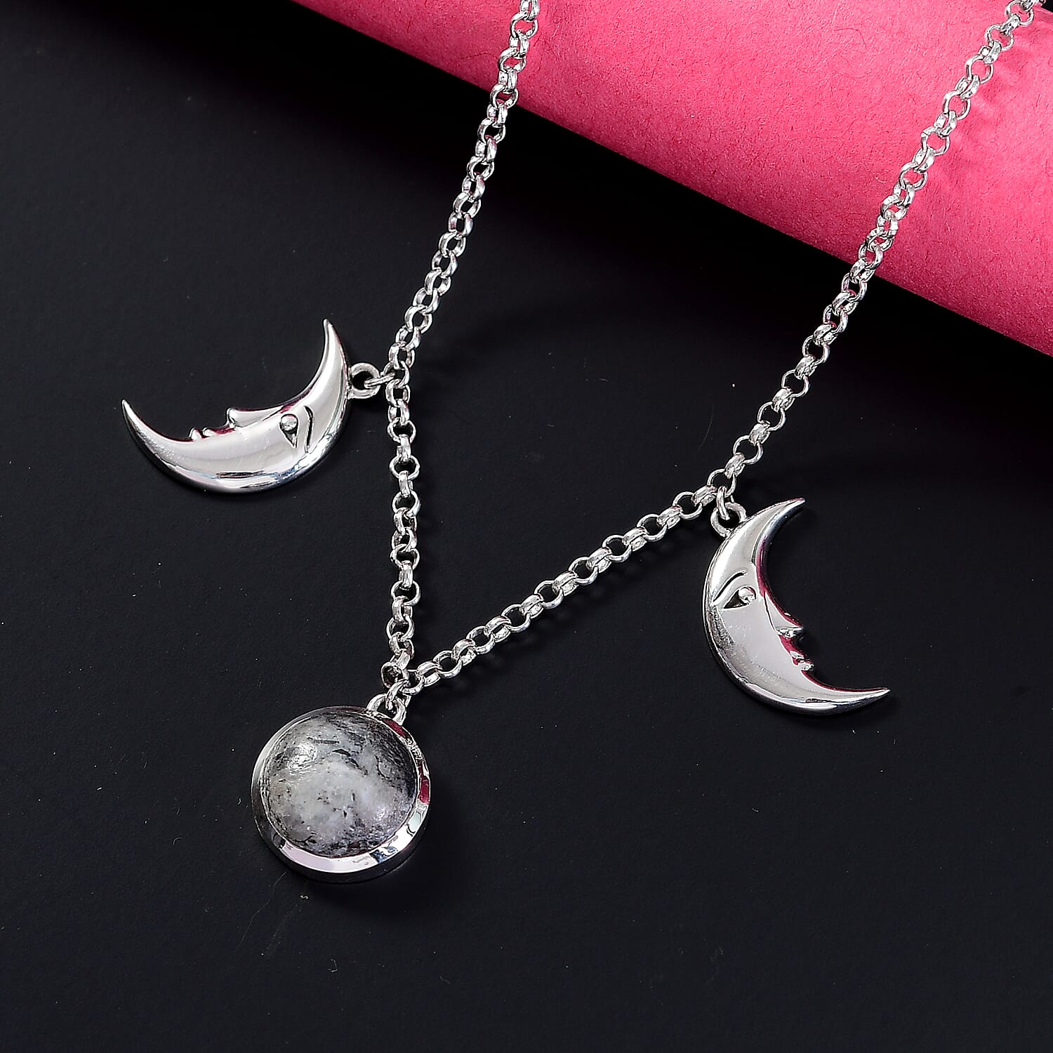 D'Joy Indian Artisan Crafted Premium White Buffalo 7.65 ctw Moon Necklace in Sterling Silver 18-20 Inches
