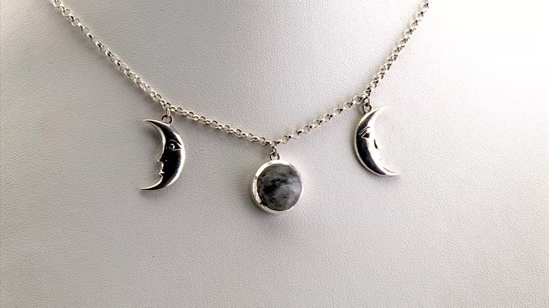 D'Joy Indian Artisan Crafted Premium White Buffalo 7.65 ctw Moon Necklace in Sterling Silver 18-20 Inches