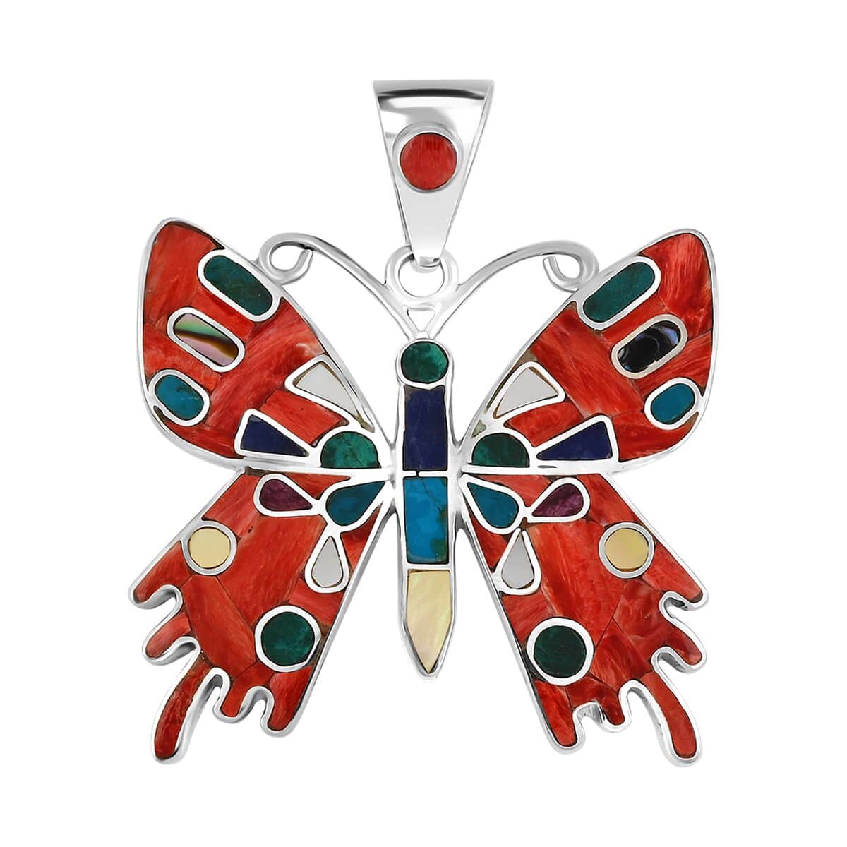 Peruvian Artistry Multi Gemstone 2.35 ctw Super Butterfly Pendant in Sterling Silver image number 0