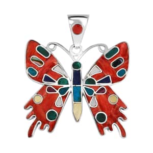 Peruvian Artistry Multi Gemstone 2.35 ctw Super Butterfly Pendant in Sterling Silver