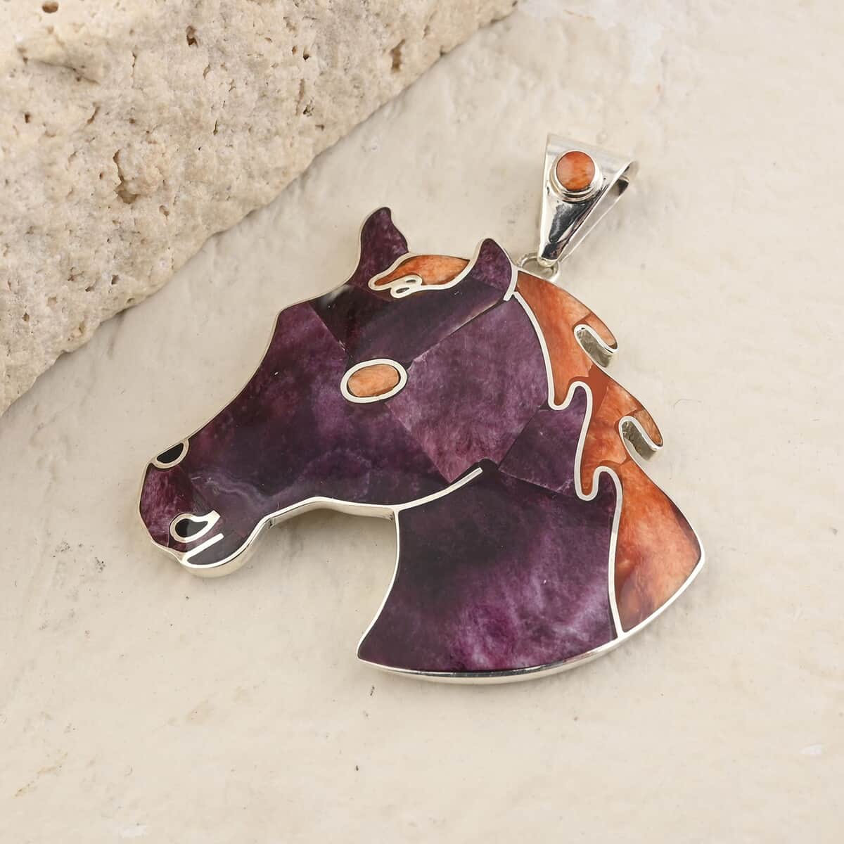 Multi Gemstone 2.20 ctw Horse Pendant in Sterling Silver image number 1