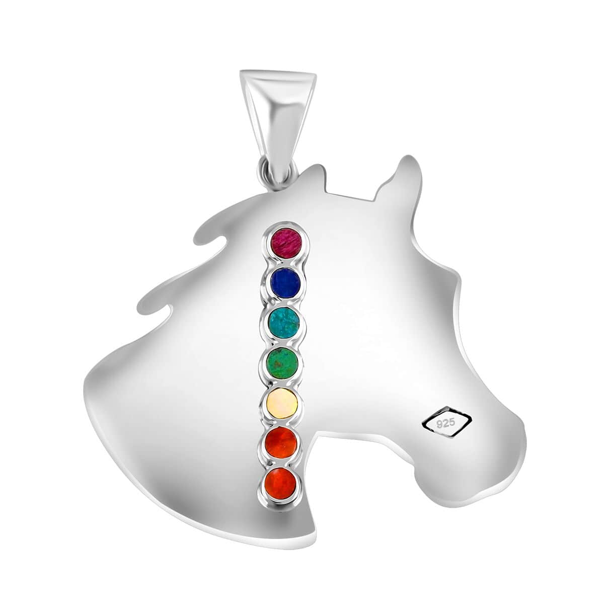 Multi Gemstone 2.20 ctw Horse Pendant in Sterling Silver image number 4