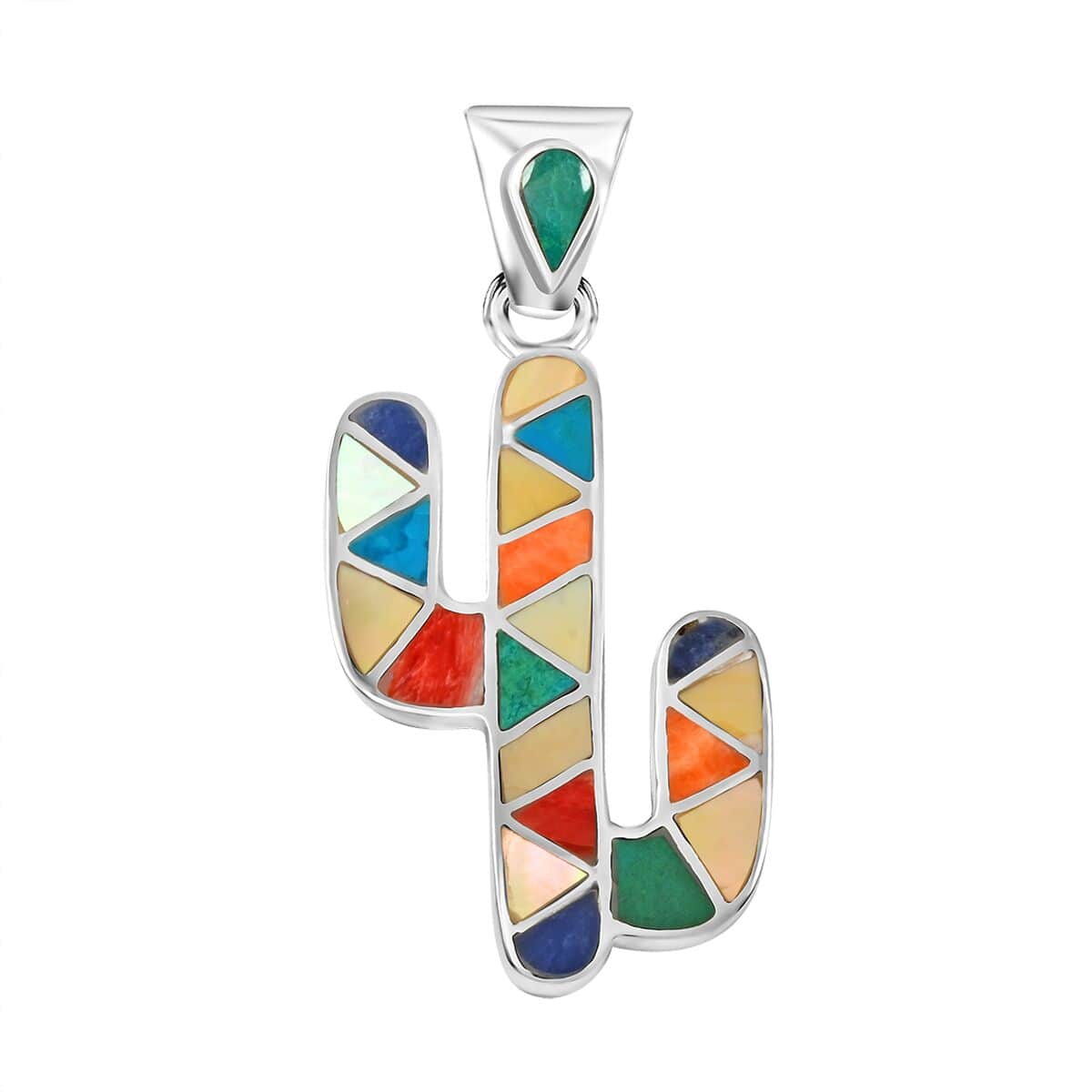 Peruvian Artistry Multi Gemstone 1.10 ctw Cactus Pendant in Sterling Silver image number 0