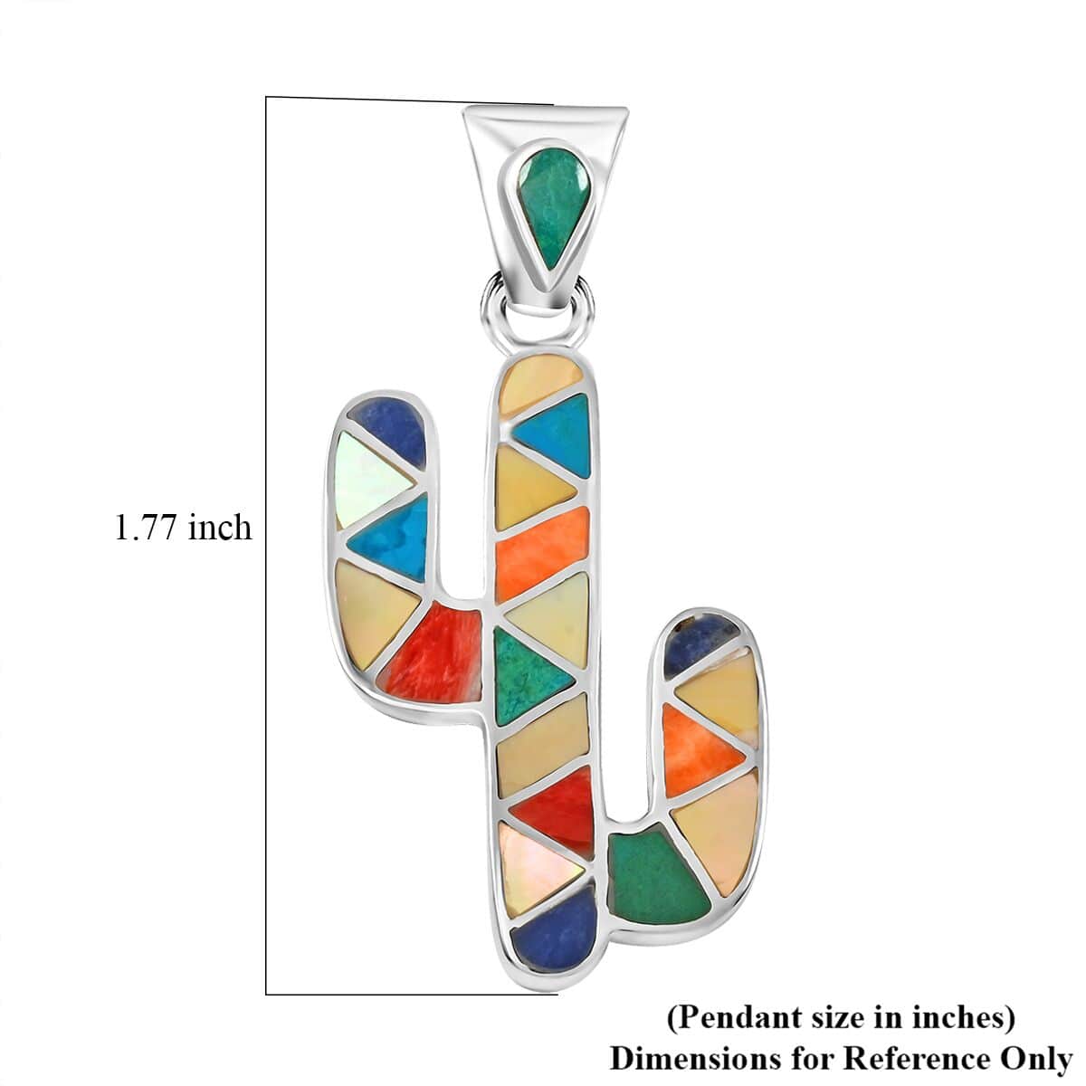 Peruvian Artistry Multi Gemstone 1.10 ctw Cactus Pendant in Sterling Silver image number 4