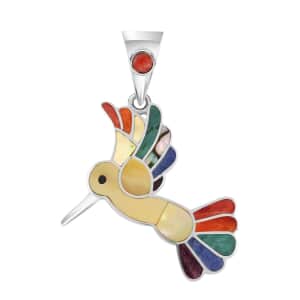 Peruvian Artistry Multi Gemstone 1.10 ctw Brave Humming Bird Pendant in Sterling Silver