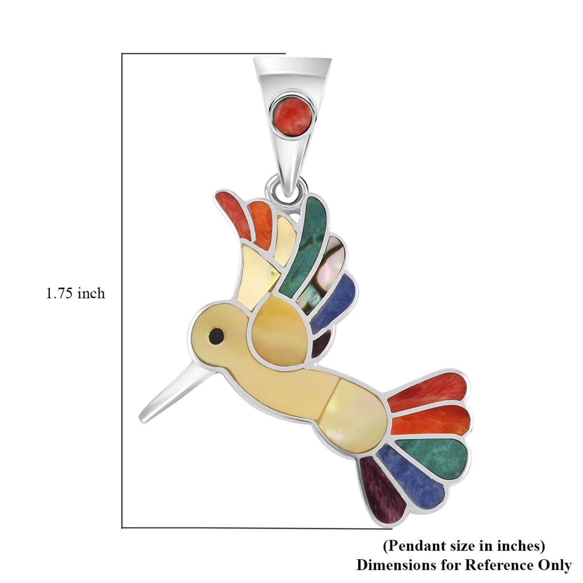 Peruvian Artistry Multi Gemstone 1.10 ctw Brave Humming Bird Pendant in Sterling Silver image number 4