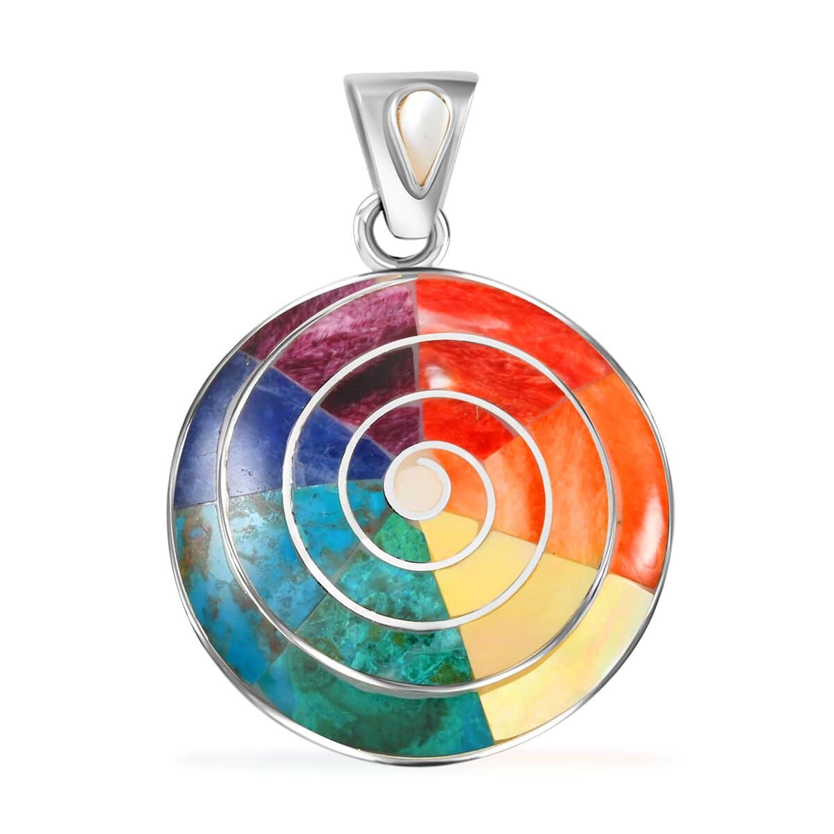 Peruvian Artistry Multi Gemstone 2.10 ctw Big Pachamama Pendant in Sterling Silver image number 0