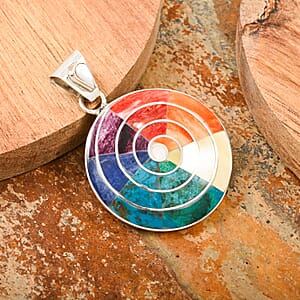 Peruvian Artistry Multi Gemstone 2.10 ctw Big Pachamama Pendant without Chain in Sterling Silver