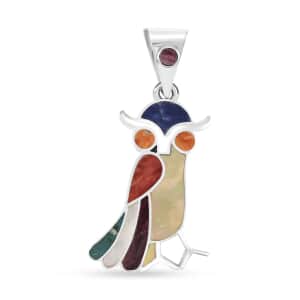 Peruvian Artistry Multi Gemstone 1.10 ctw Owl Pendant in Sterling Silver