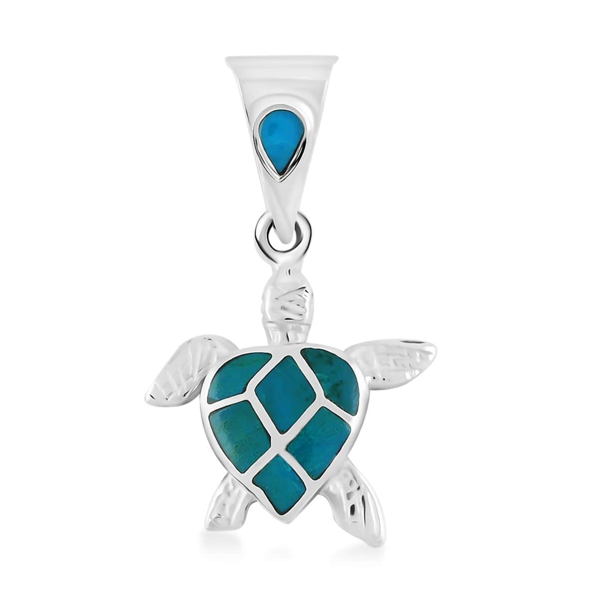 Peruvian Artistry Turquoise 0.60 ctw Mini Turtle Pendant in Sterling Silver image number 0