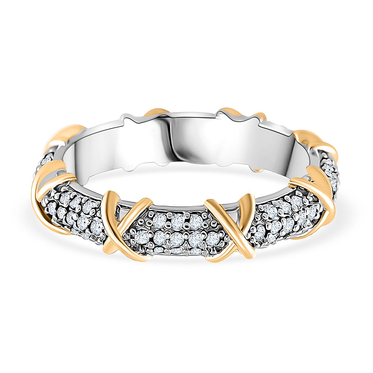 Simulated Diamond XOXO Ring in Dualtone 0.80 ctw (Size 10.0)